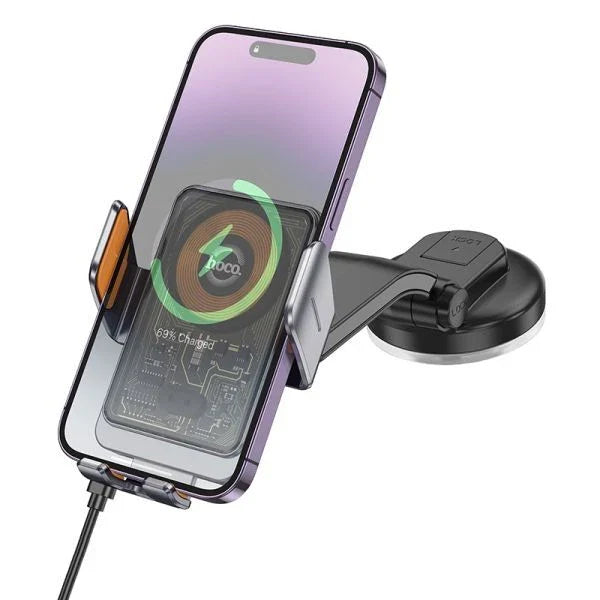 Hoco HW8 15W Transparent Wireless Fast Charging Center Console Car Holder -Black Hoco HW8 15W Transparent Wireless Fast Charging Center Console Car Holder -Black